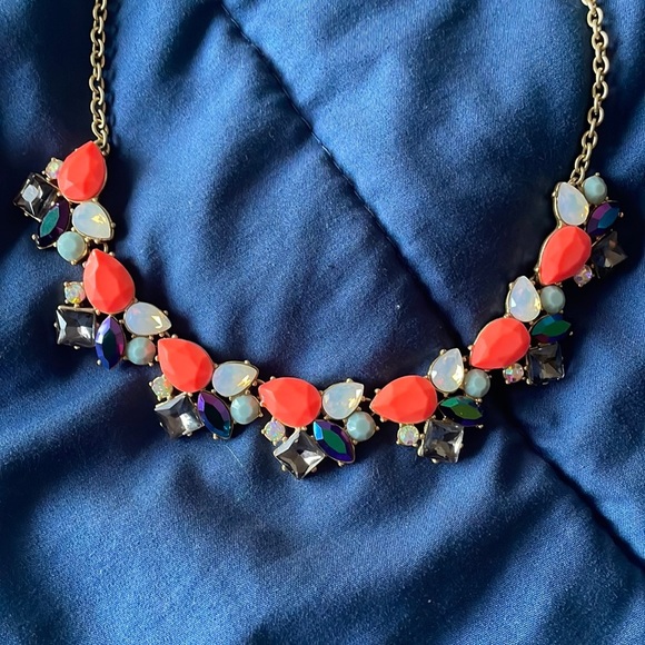 NWT J. Crew Neon Opal Iridescent Rhinestone Crystal Cluster Statement Necklace - Picture 3 of 5